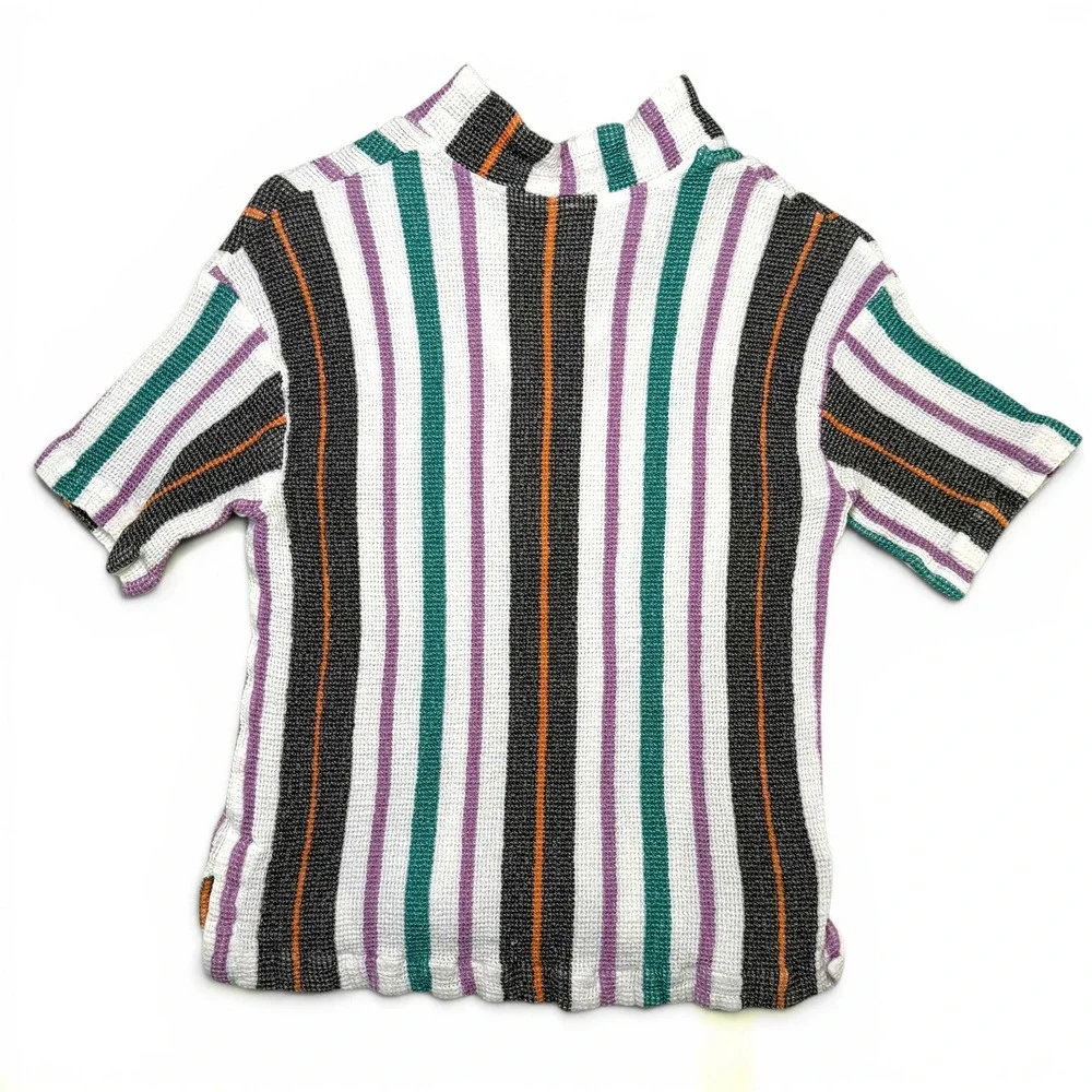 Free People Top Striped Waffle Knit‎ Small Womens Boho Indie Multi Henley Button